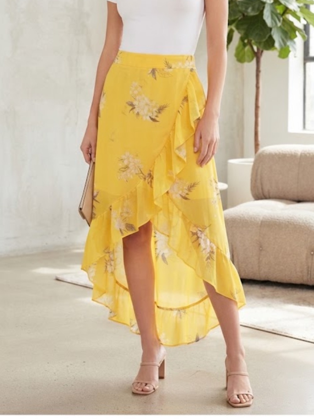 *NEW* TARGET | A NEW DAY Yellow Floral Chiffon Hi-Lo Ruffle Maxi Skirt XL